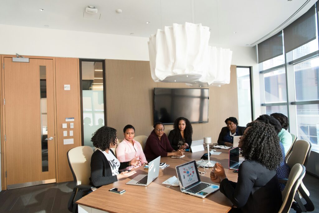 Diverse professionals collaborating in a modern office